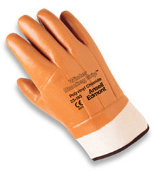 GLOVE VINYL ORANGE COAT;JERSEY SHELL SAFETY CUFF - Latex, Supported